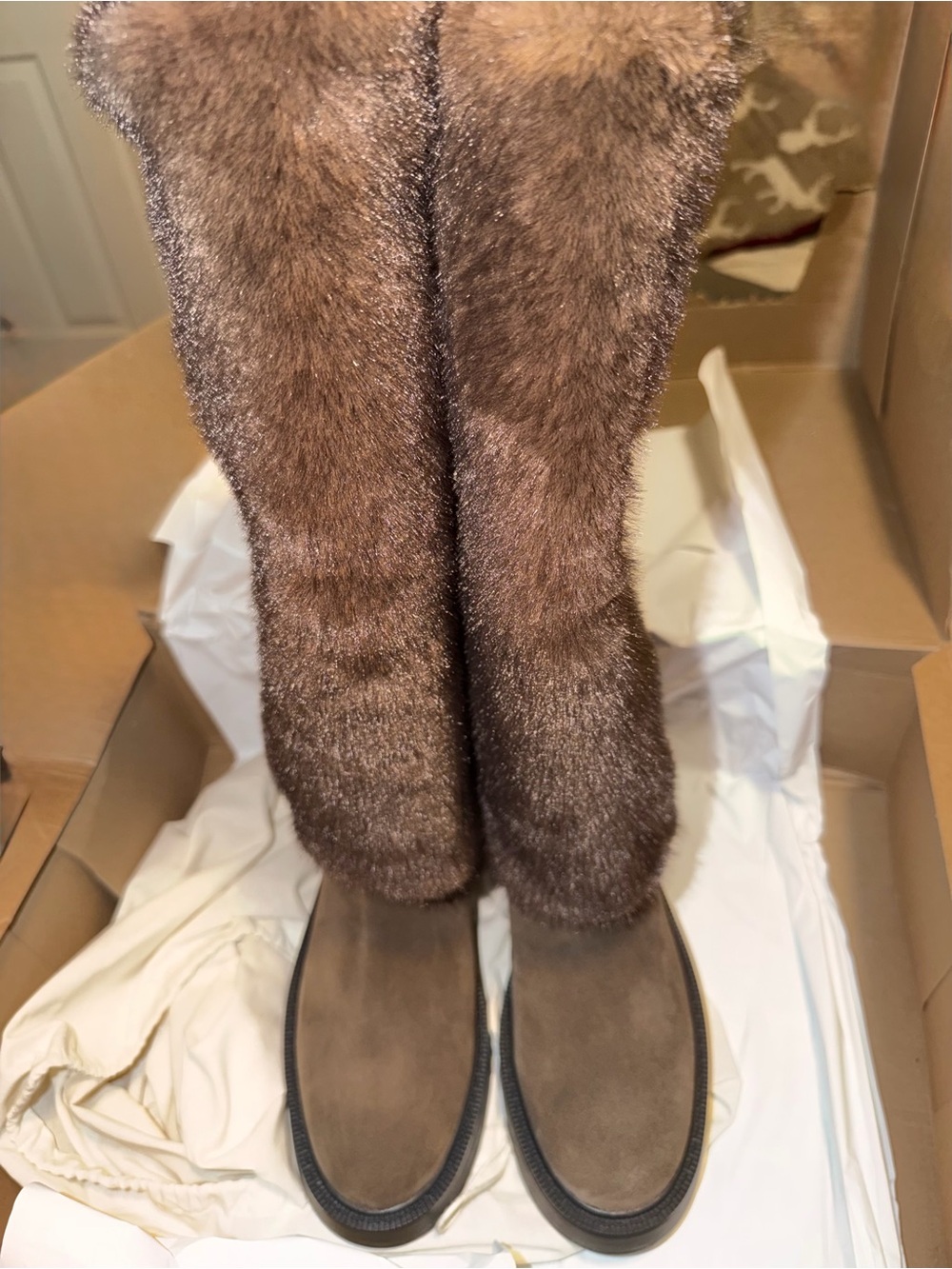 Zara Brown Fur-Trim Over-the-Knee Boots